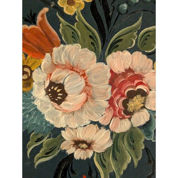 Norwegian Rosemaling Wooden Box Roses Round Lid Flowers Handpainted Signed Vtg - Picture 6 of 16